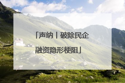 声纳丨破除民企融资隐形梗阻