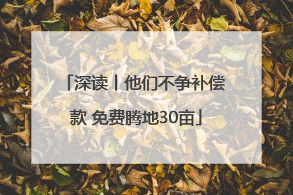 深读丨他们不争补偿款 免费腾地30亩